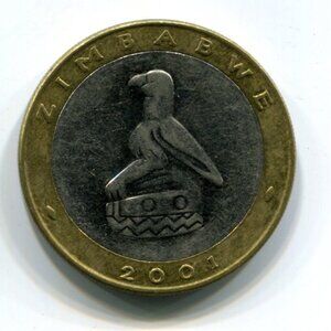 2001 Zimbabwe 'Rhino' Bimetallic $5 Coin (b488-22)